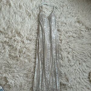 Ieena for Mac Duggal Long Silver Dress